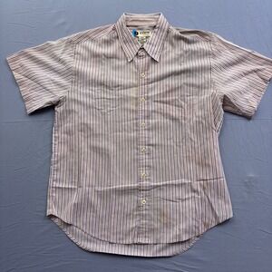 Fink Clothing Mens Vintage 90s Striped Short Sleeve Button Up Shirt Purple Tan M